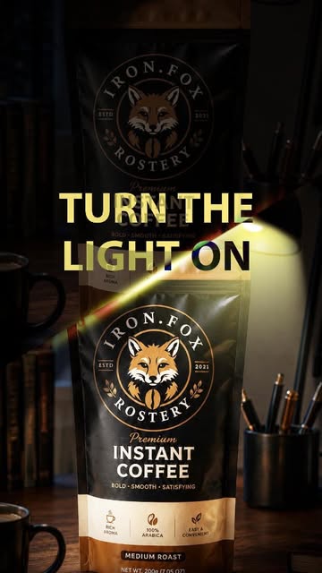 Iron Fox Roastery — Kaffeeverpackung und markengerechtes Produktmotiv.