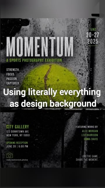 Momentum — Ausstellungsplakat-Studie mit Textur, Typografie und Bild.